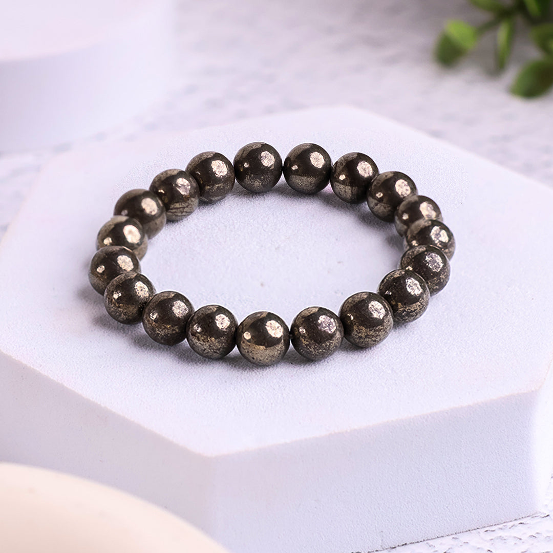 Pyrite Round Beads Bracelet