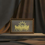 Load image into Gallery viewer, Framed artwork of a sun and horses on a dark background