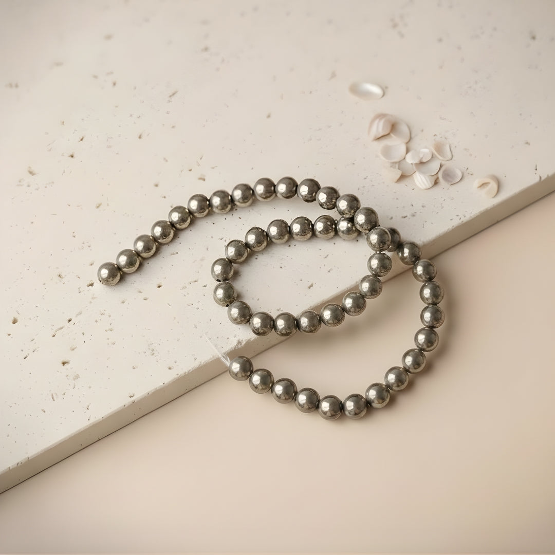Pyrite Beads line 8mm -  Pyrite Crystal.