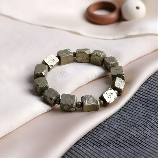 Pyrite Bracelet In Cube Beads Shape -  Pyrite Crystal.