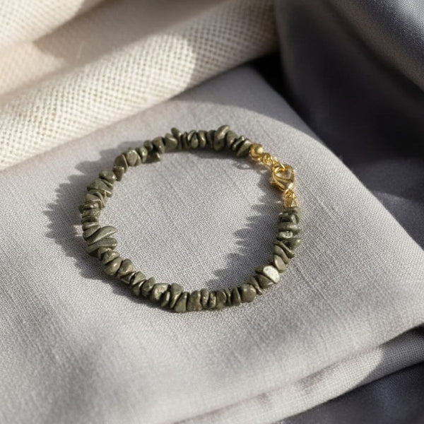 Pyrite Chips Chain Bracelet -  Pyrite Crystal.