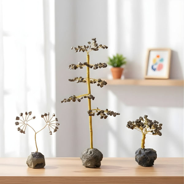 Pyrite Chips Tree With Raw Stone Root -  Pyrite Crystal.