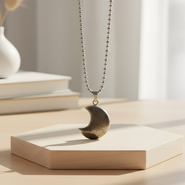 Pyrite Half Moon Pendant -  Pyrite Crystal.