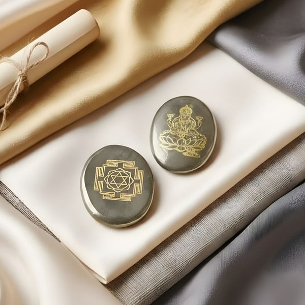 Pyrite Laxmi with Shree Yantra Coin -  Pyrite Crystal.