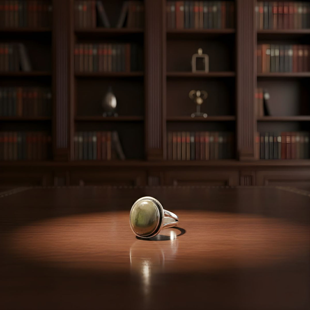 Pyrite Oval Shape Stone Alloy Metal Adjustable Ring