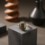 Load image into Gallery viewer, Pyrite Oval Shape Stone Alloy Metal Adjustable Ring