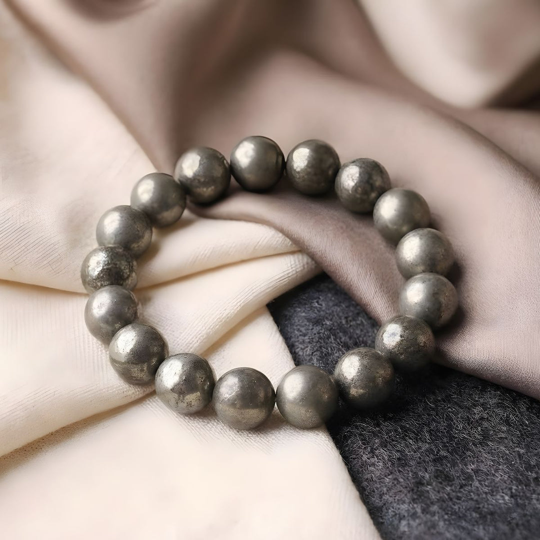Pyrite Round Beads Bracelet