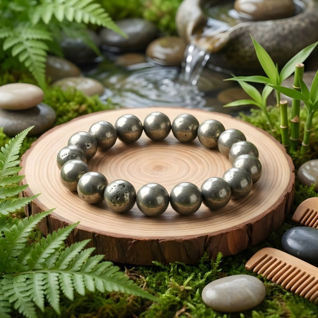 Pyrite Round Beads Bracelet