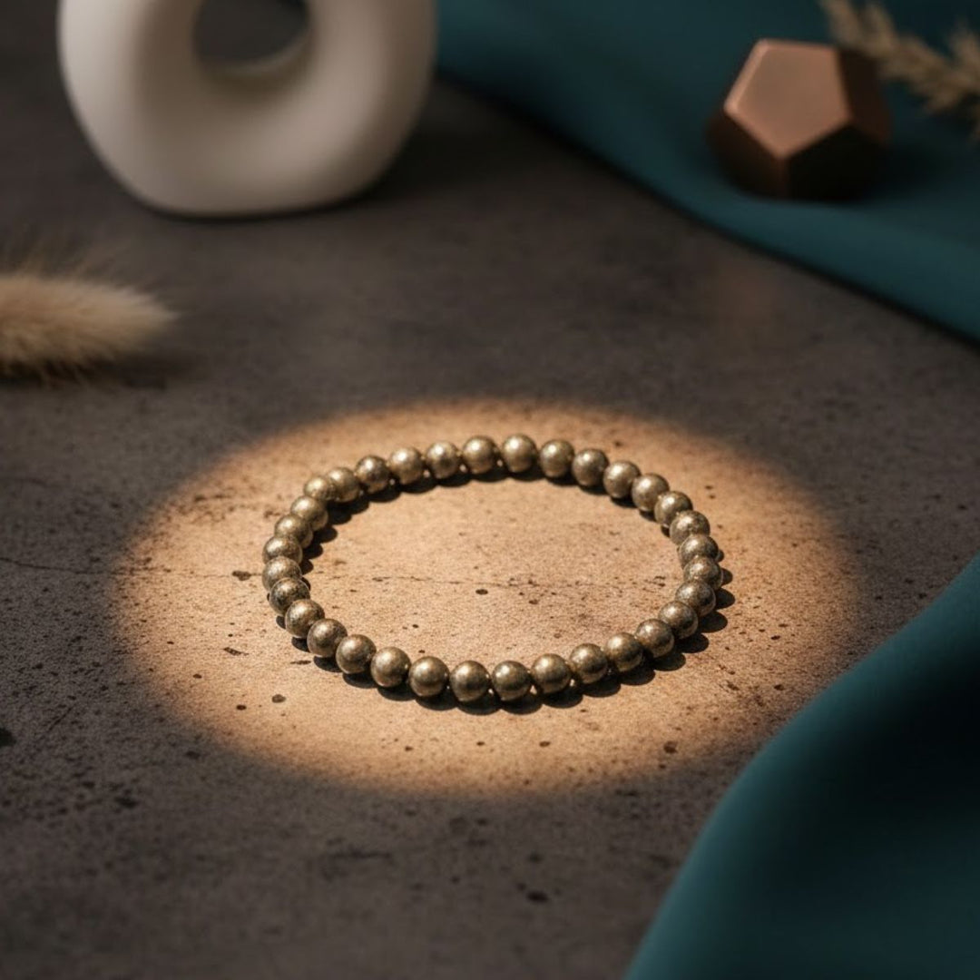 Pyrite Round Beads Bracelet
